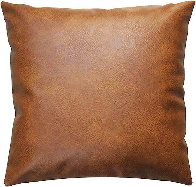 JOJUSIS Modern Leather Throw Pillow Cover for Couch Sofa Bed 20 x 20 Inch 100% Faux Leather | Amazon (US)
