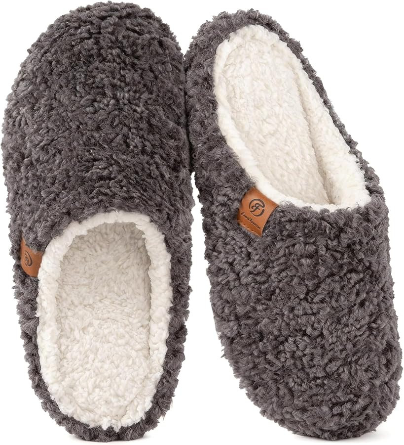 EverFoams Women's Fuzzy Slip-on Slippers Soft Comfy Memory Foam Indoor House Shoes | Amazon (US)