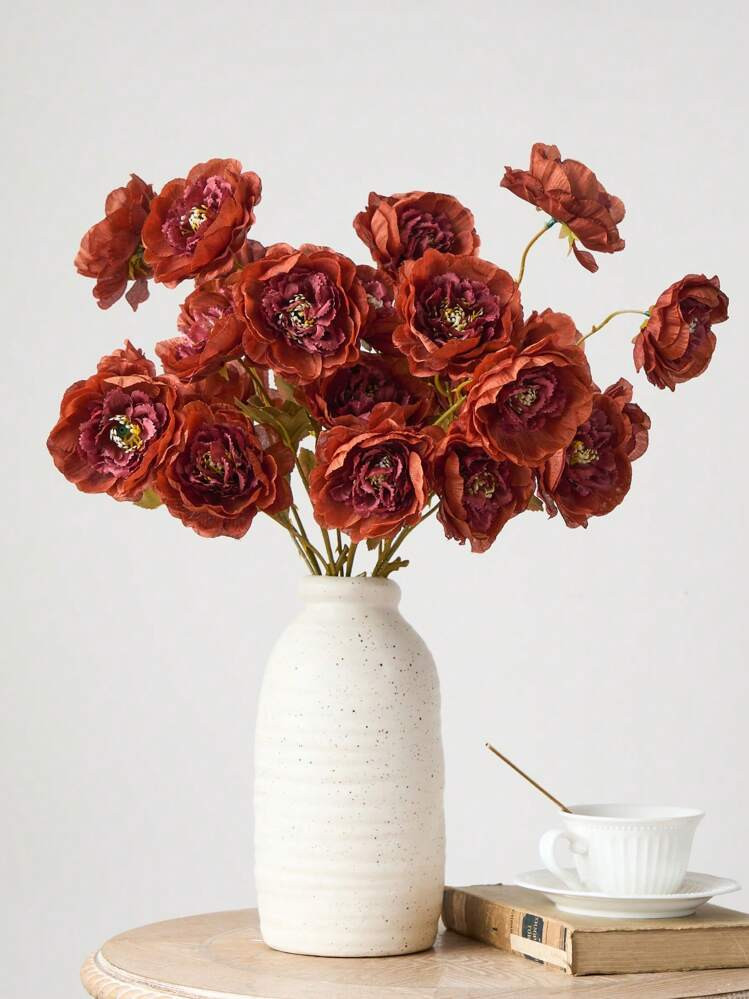 1/3/6pcs Silk Artificial Peony Flowers With Long Stems, Suitable For Wedding, Celebration Decor, DIY Floral Arrangement, Home Living Room Bedroom Dining Room Decor, Birthday Graduation Gift | SHEIN