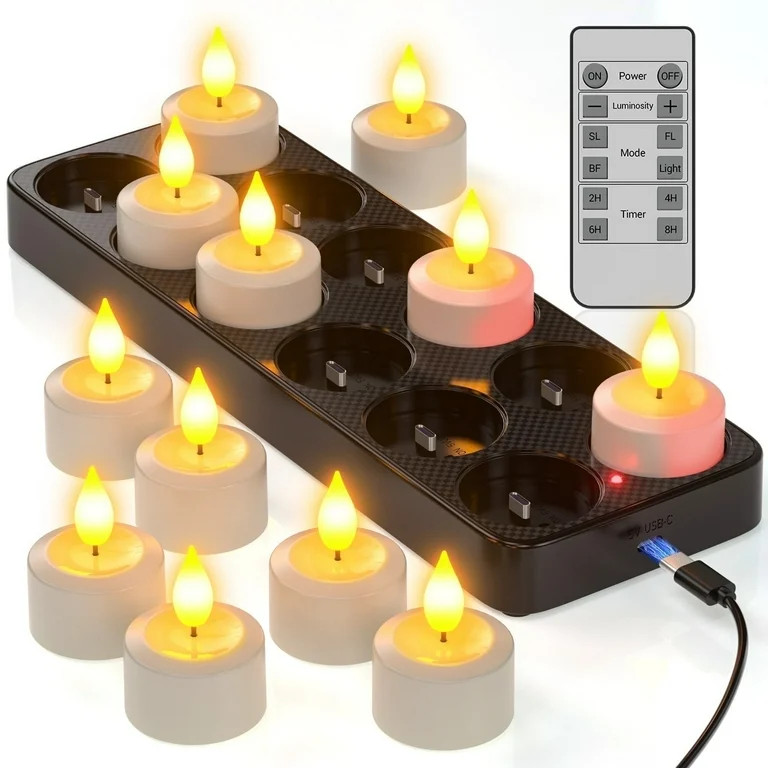 PChero 12pcs Rechargeable Tea Lights Flameless Candles with Remote Timer & Charging Base, Battery... | Walmart (US)