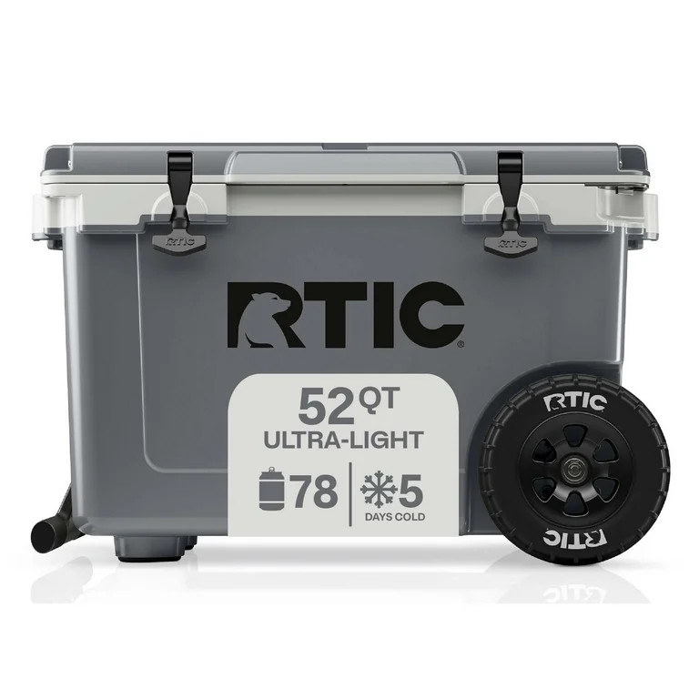 RTIC 52 QT Ultra-Light Wheeled Hard-Sided Ice Chest Cooler, Fits 78 Cans, Dark Grey & Cool Grey | Walmart (US)