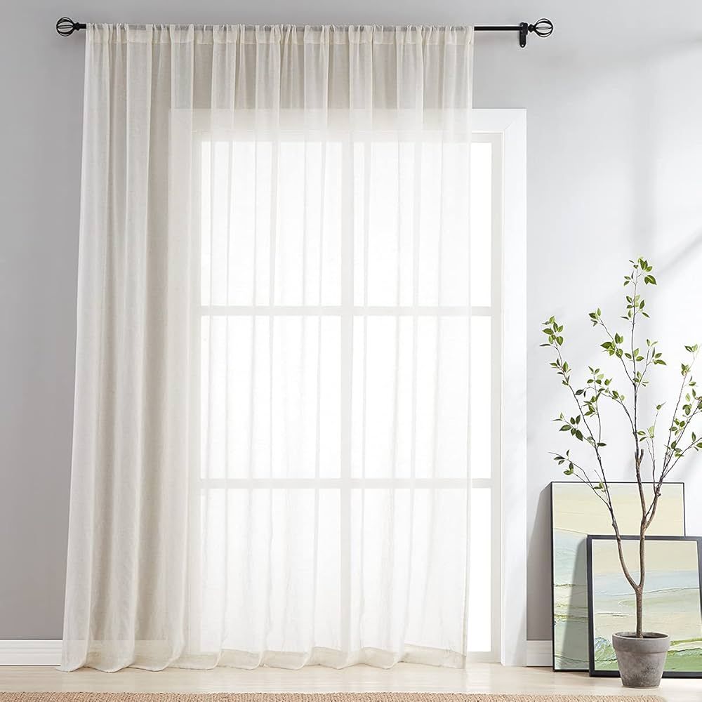 FMFUNCTEX Flax-Linen Sheer Sliding Door Curtains 84inch Patio Glass Door Curtain Panels 100" Extr... | Amazon (US)