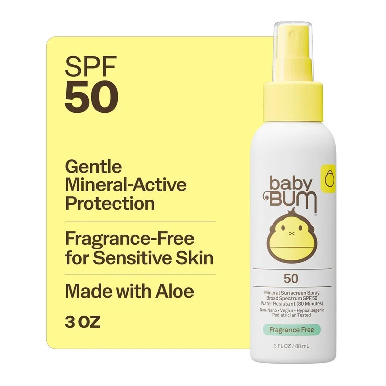 Sun Bum Baby Bum Gentle Mineral-Active Sunscreen Spray, SPF 50, Fragrance Free, 3 fl oz | Walmart (US)