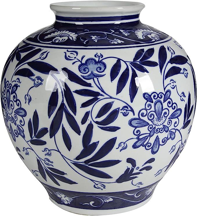 A&B Home Blue and White Porcelain Vase, 8.5" x 8.5" x 9" | Amazon (US)