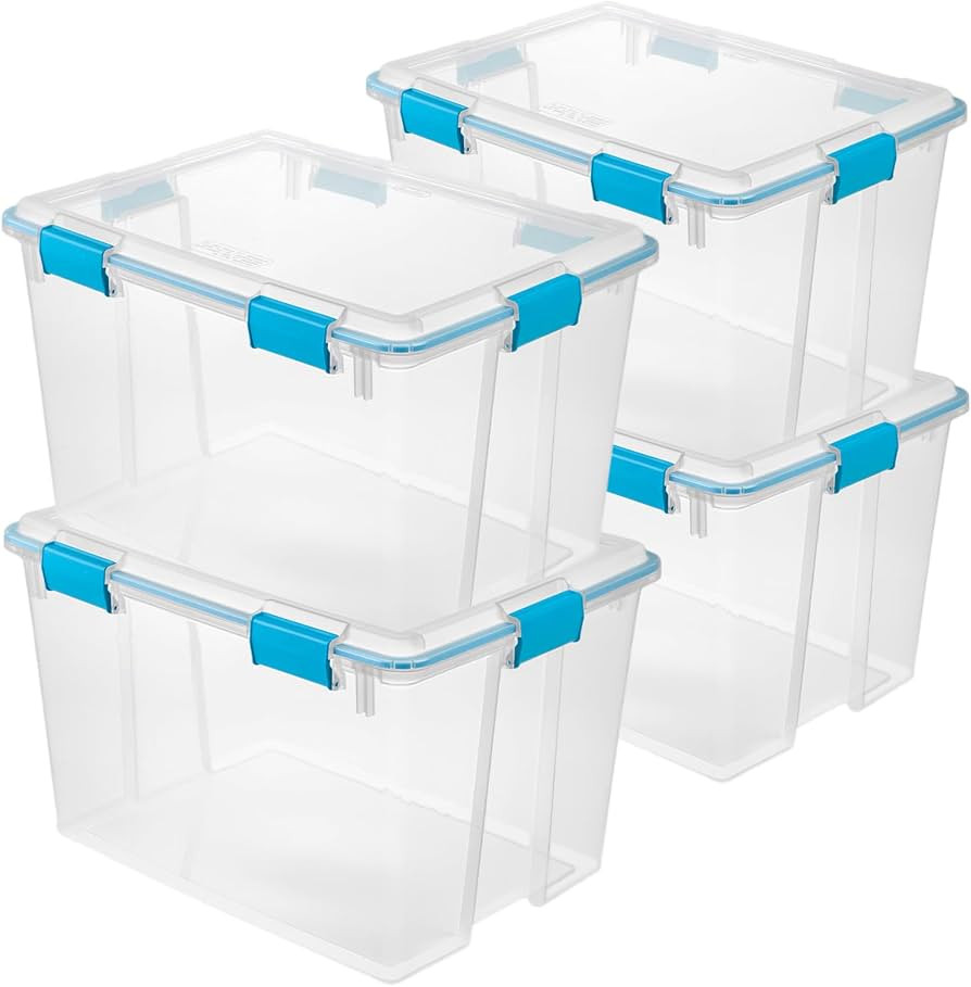 Sterilite 4-Pack Gasket Box, Weather-Resistant Storage Bins with Latching Lids, 80 Quart - Heavy-... | Amazon (US)