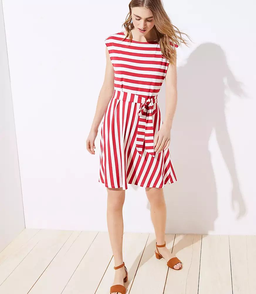 Striped Tie Waist Flare Dress | LOFT