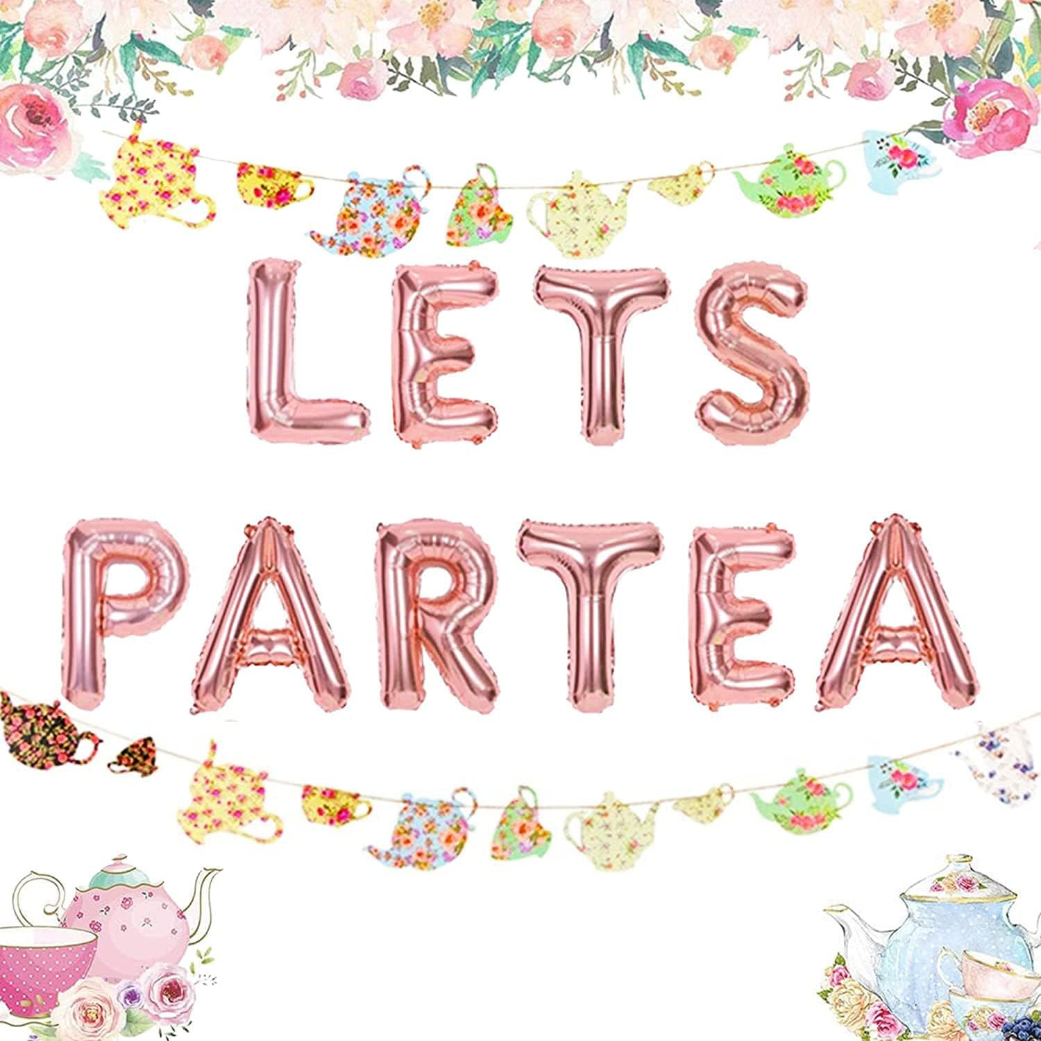 LaVenty LET'S PAR TEA Balloons Tea Party Birthday Banner Decorations Lets Par-Tea Party Decor Par... | Amazon (US)