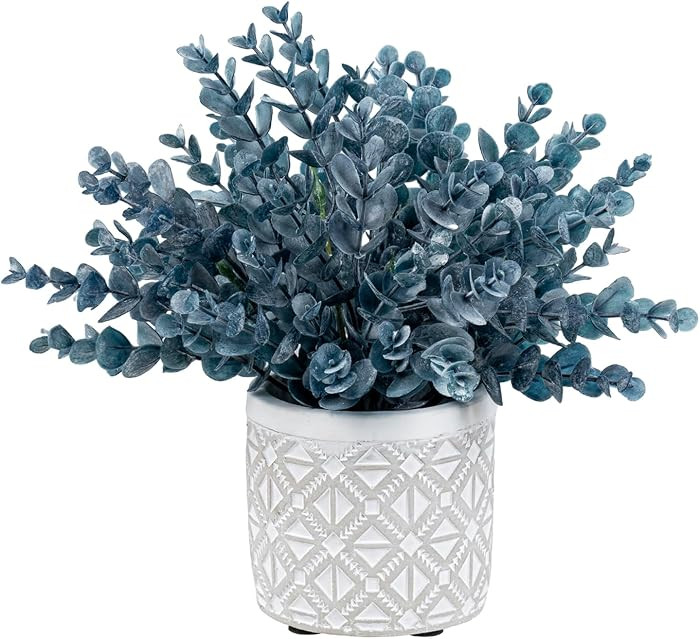 MyGift Artificial Eucalyptus Plant in Modern Gray Concrete Pots with Geometric Embossed Pattern (... | Amazon (US)