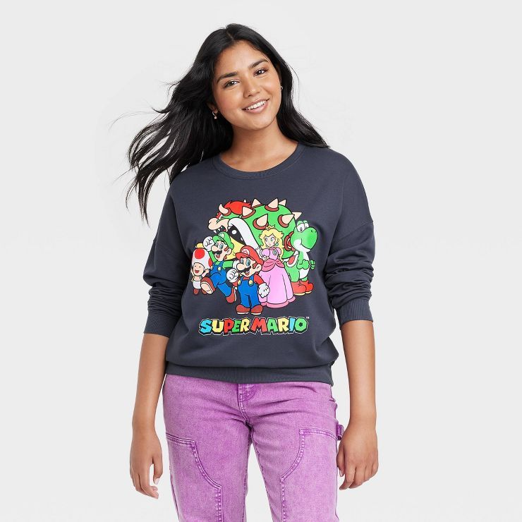 Women's Super Mario Graphic Sweatshirt - Navy Blue | Target