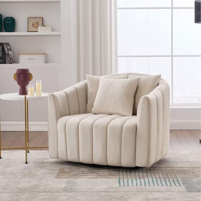CAVINAS 360° Swivel Velvet Barrel Accent Chair,Oversized Mid-Century Club Chair,Plush Comfy Armchair for Living Room,Bedroom,Office,Beige | Target