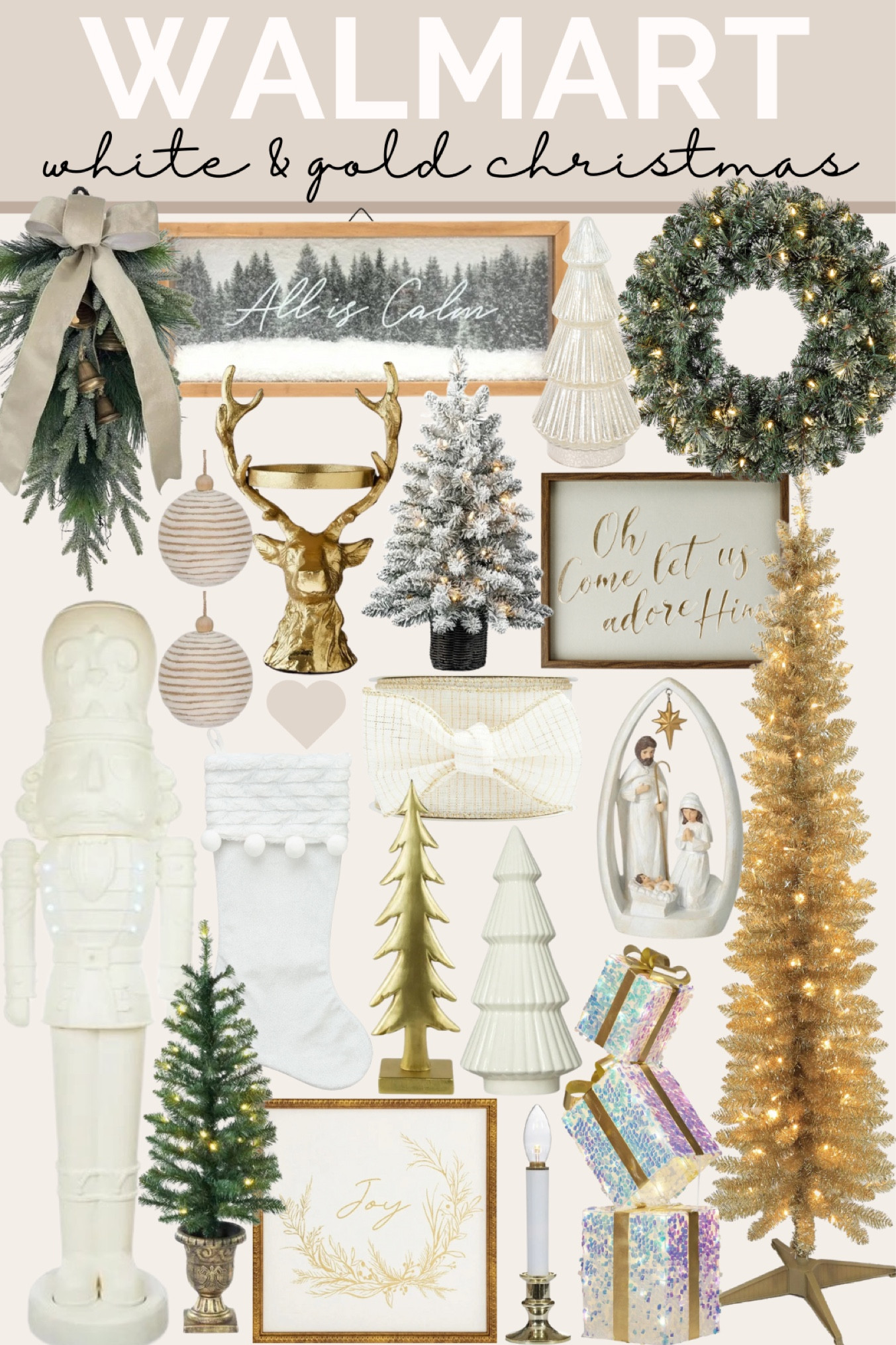 Walmart Christmas decor, home decor, Christmas decorations, white and gold Christmas decor, neutral Christmas, Walmart home 

#LTKHoliday #LTKHome #LTKFindsUnder50
