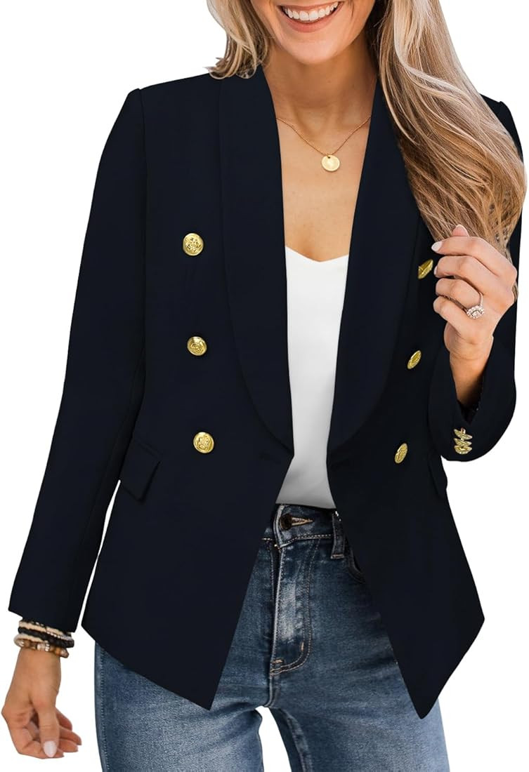 CRAZY GRID Womens Casual Blazer Jacket Gold Button Long Sleeve Work 0ffice Blazer Lapel Open Fron... | Amazon (US)