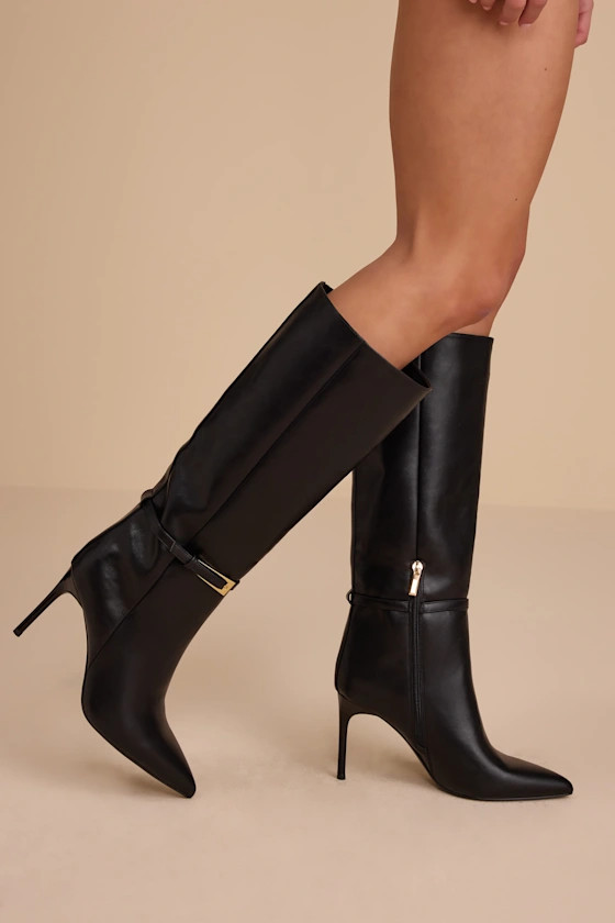 Cadee Black Stiletto Knee-High Buckle Boots | Lulus