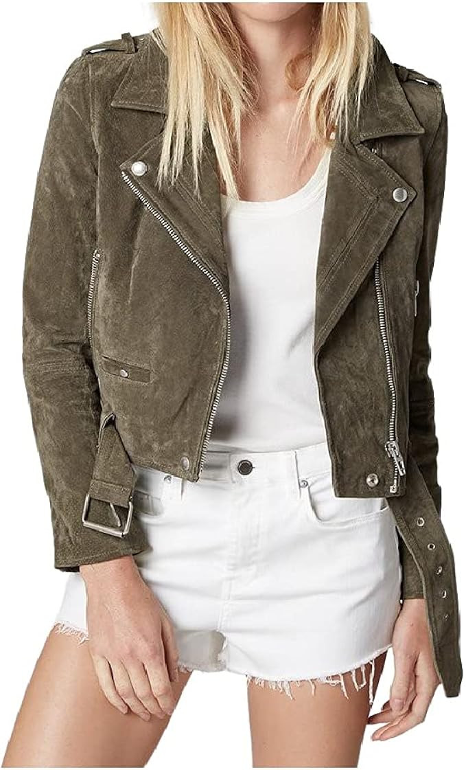[BLANKNYC] womens Luxury Clothing Cropped Suede Leather Motorcycle Jackets, Comfortable & Stylish... | Amazon (US)