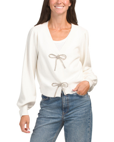 Rhinestone Bow Cardigan | TJ Maxx