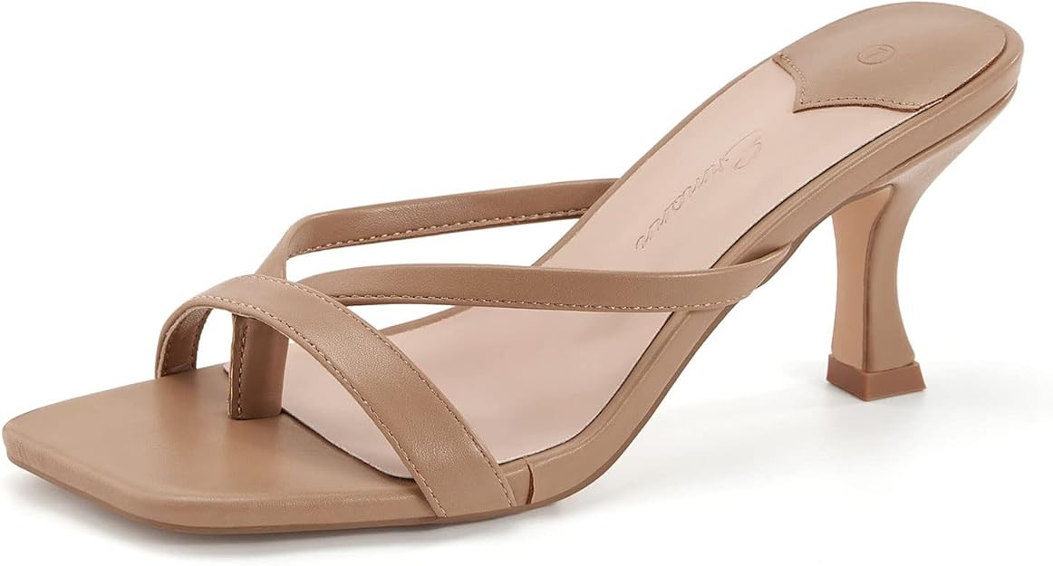 Ermonn Womens Kitten Heels Sandals Square Open Toe Thong Slides Backless Slip on Slippers Shoes | Amazon (US)