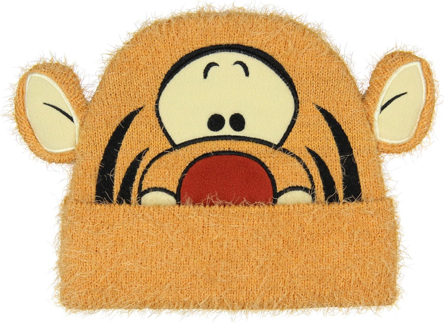 Disney Winnie the Pooh Tigger Felt Embroidered Fuzzy Yarn 3D Ears Character Face Knit Cuff Beanie Skull Cap OSFM Orange | Amazon (US)