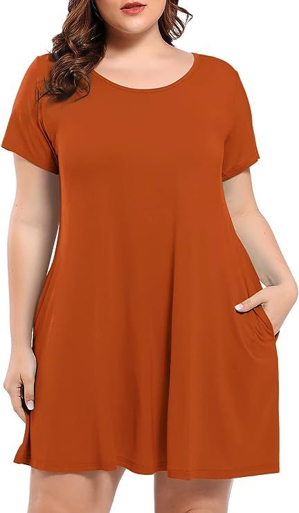 BELAROI Women's Short Sleeve Swing Plus Size Dresses Casual Summer Basic Solid T Shirt Dress with... | Amazon (US)