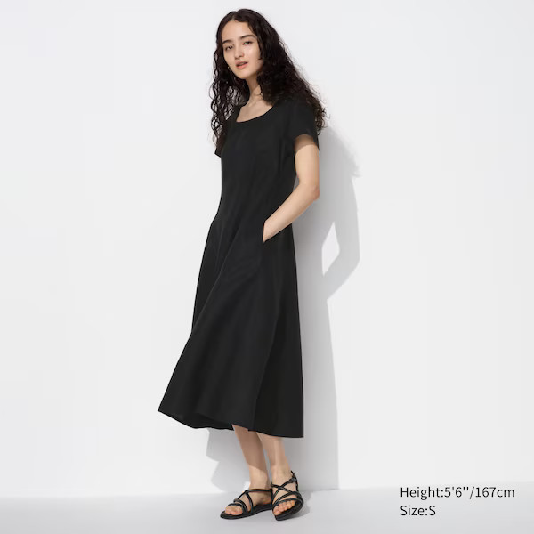 Linen Blend Square Neck Short-Sleeve Dress | UNIQLO (US)