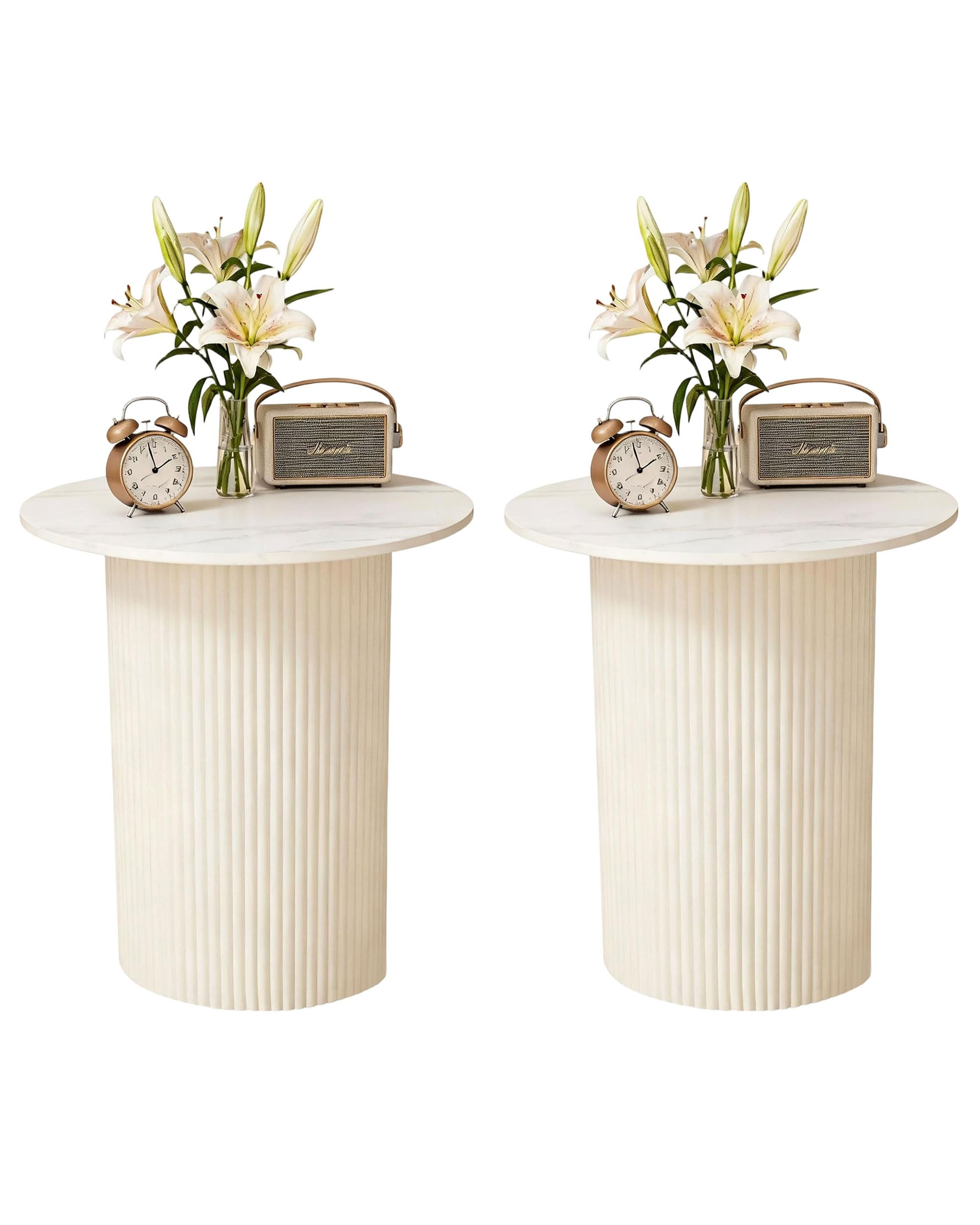 2 Pack Side Table with Marble Top End Tables - Round 17.72" Diameter x 20.47" Height with Elegant... | Amazon (US)