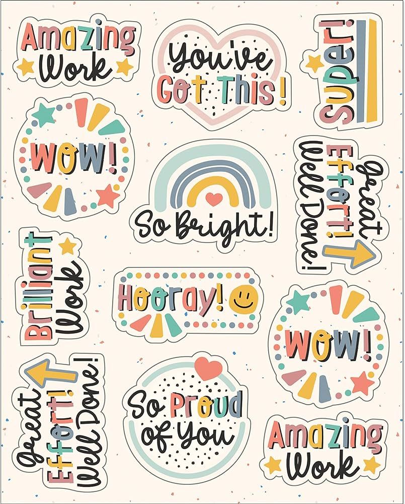 Carson Dellosa We Belong 72-Piece Motivational Stickers for Kids Classroom Pack, Boho Rainbow Ins... | Amazon (US)