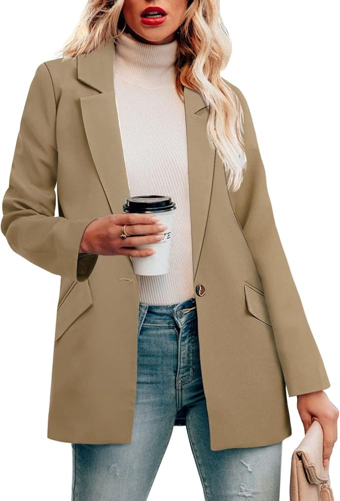 CRAZY GRID Womens Casual Blazer Jacket Pockets Long Sleeve Open Front Work Office Blazer Lapel Bu... | Amazon (US)