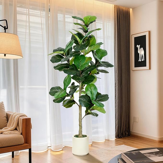 VIVATREES 6FT Fiddle Leaf Fig Artificial Tree with White Planter Pot,Faux Floor Plant, Indoor and... | Amazon (US)