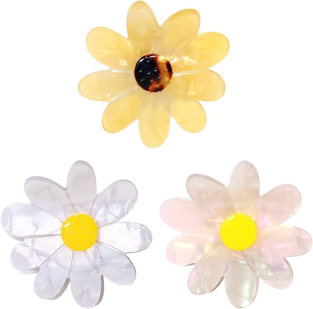 3 Pack Flower Hair Claw Clips for Women Big Cute Daisy Hair Clips 90s Flower Claw Clip Hair Barre... | Amazon (US)