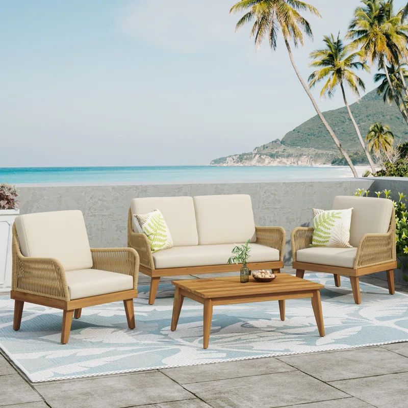 Langsley 4 - Person Outdoor Seating Group with Cushions | Wayfair North America