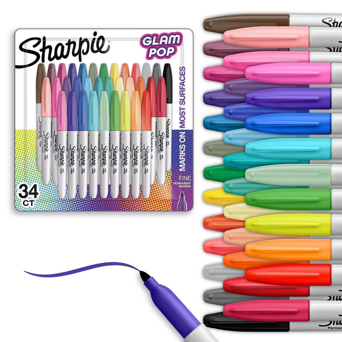Sharpie 34pk Permanent Markers Fine Tip Multicolored Glam Pop: Art & Stationery, Office Supplies,... | Target