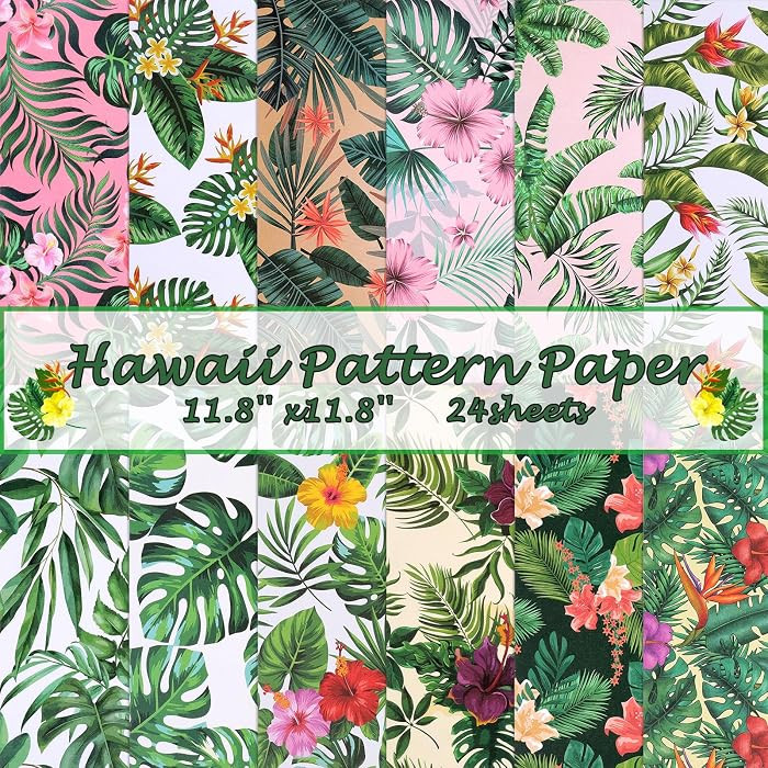 Konsait 24 Sheets Summer Scrapbook Paper 12x12 Pattern Paper Double Sided Tropical Cardstock Hawa... | Amazon (UK)