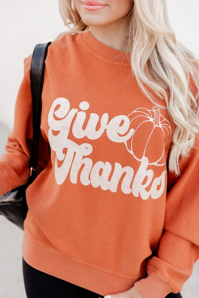 Give Thanks Rust Corded Graphic Sweatshirt | Pink Lily