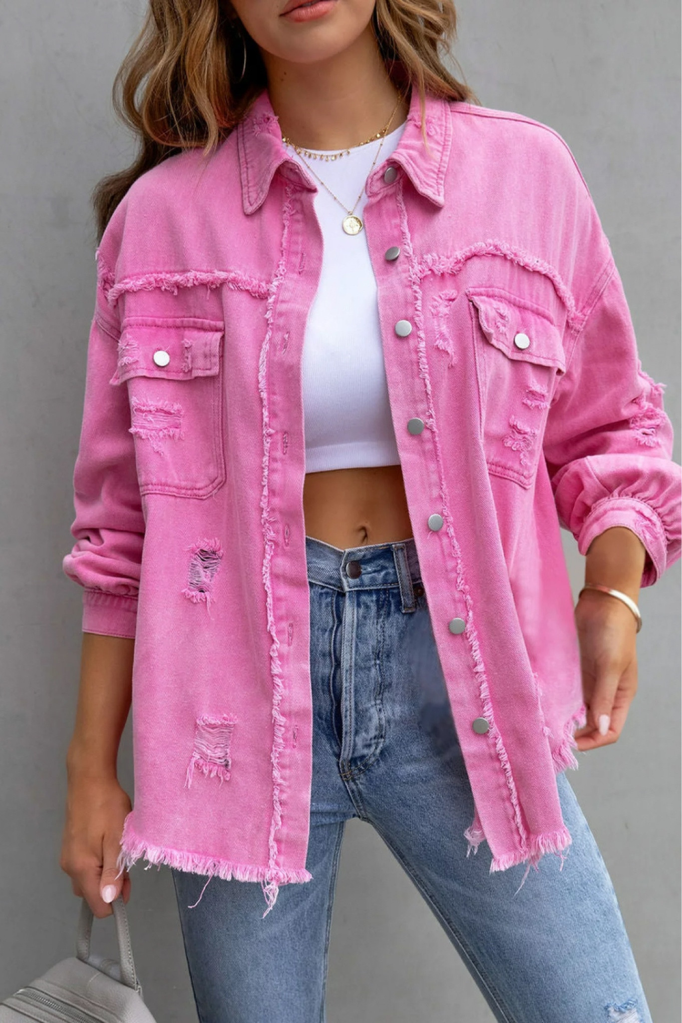Women’s casual Denim jacket with long sleeves and frayed hem Pink

#LTKFind #LTKstyletip #LTKunder50