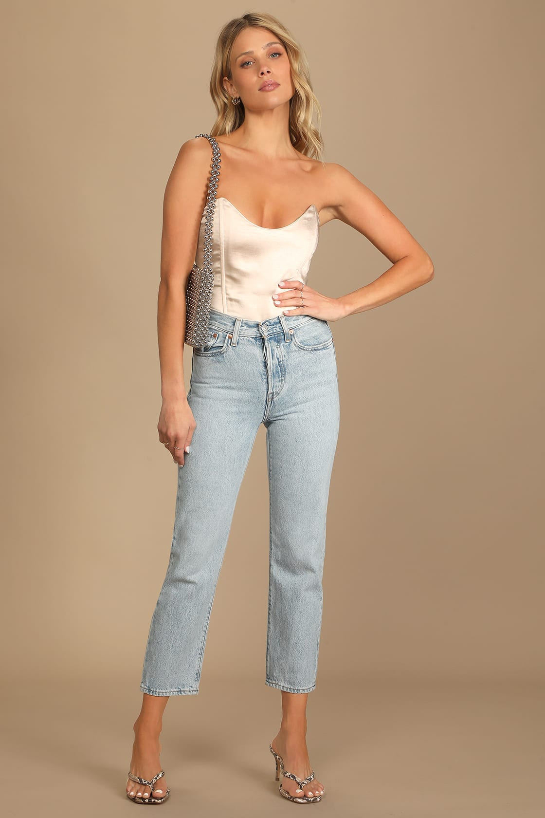 Splendidly Sultry Champagne Satin Strapless Bustier Bodysuit | Lulus (US)