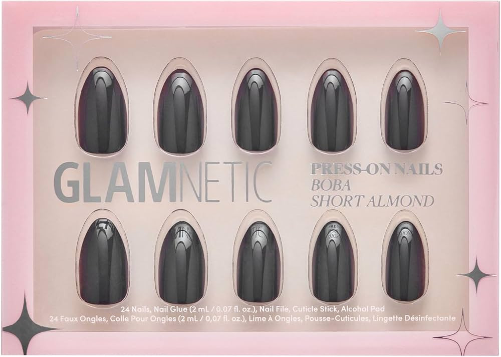 Glamnetic Press On Nails - Boba | Opaque Black Short Almond Nails, Reusable | 12 Sizes - 24 Nail ... | Amazon (US)