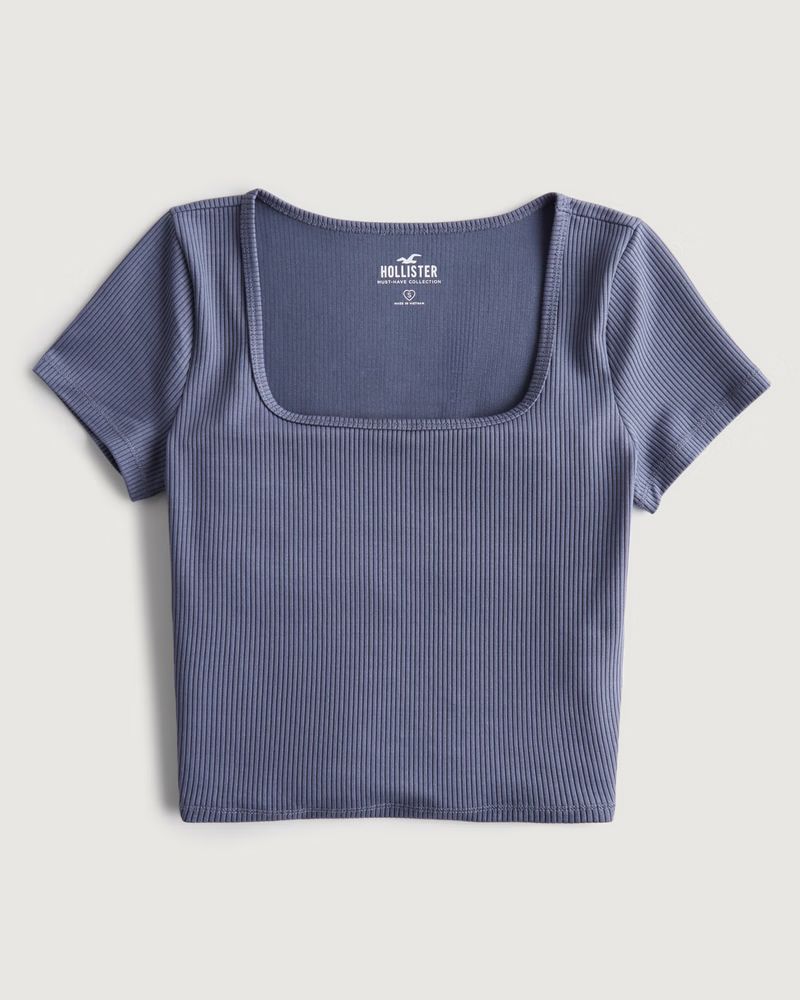 Women's Seamless Ribbed Fabric Square-Neck Baby Tee | Women's Tops | HollisterCo.com | Hollister (US)