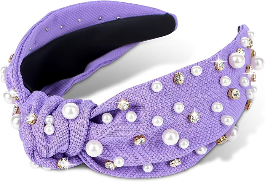 Jaciya Pearl Headbands for Girls Rhinestone Headbands for Women Wide Knotted Purple Headband for ... | Amazon (US)