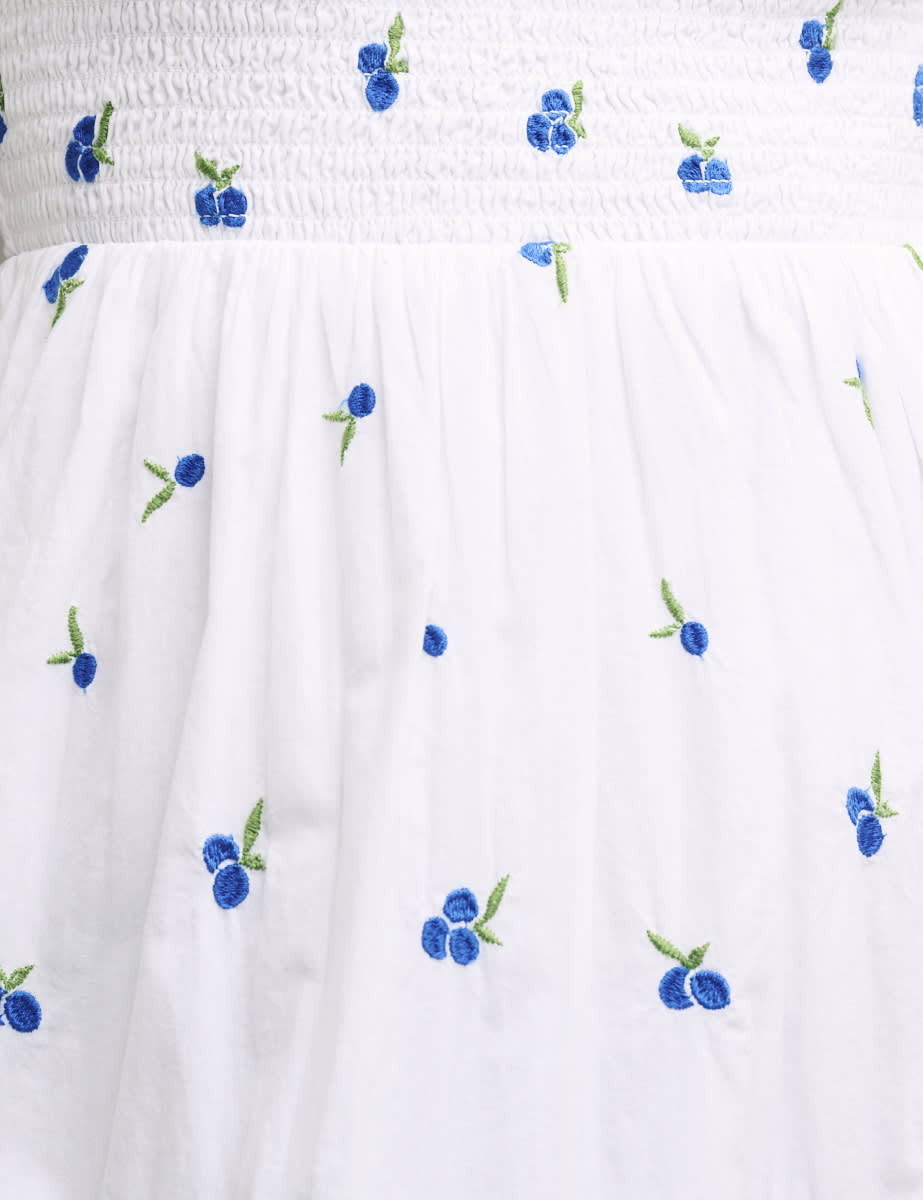 White Blueberry Embroidered Puff Sleeve Tallulah Midi Dress | Nobody's Child