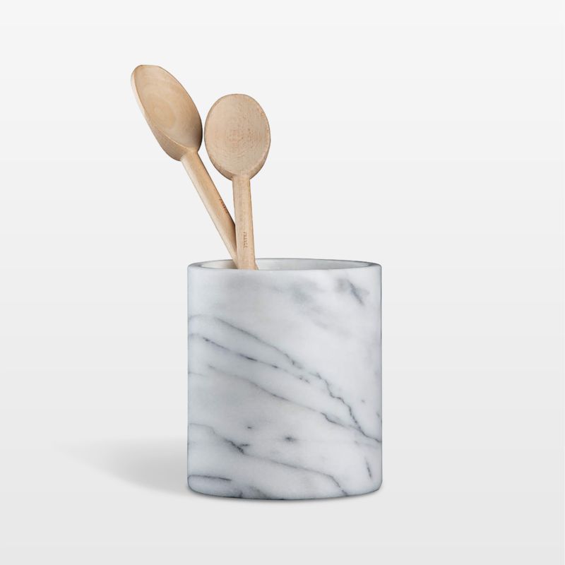 French Kitchen White Marble Utensil Holder + Reviews | Crate & Barrel | Crate & Barrel