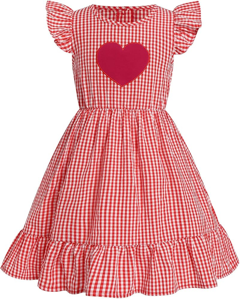 IMEKIS Toddler Kids Girls Back to School Dress Ruffle Sleeve Plaid Embroidered Kindergarten Outfi... | Amazon (US)