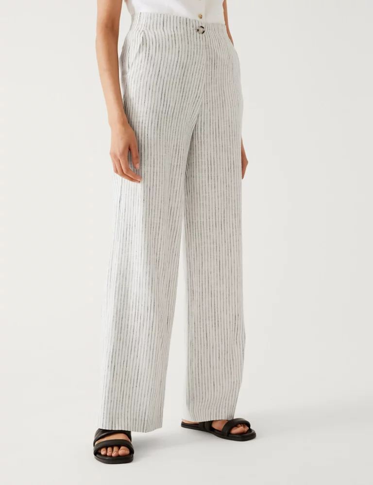 Linen Blend Striped Wide Leg Trousers | Marks & Spencer (UK)