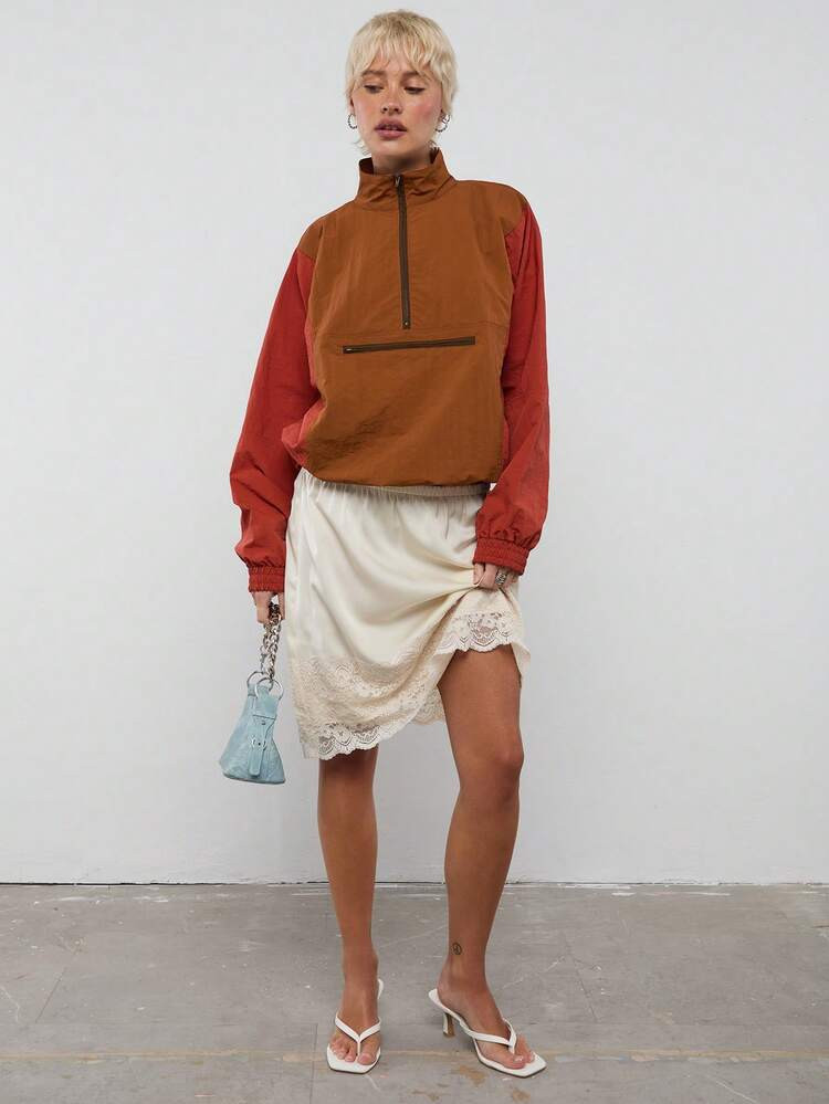 COUREZ Colourblock Nylon Track Jacket /Y2K Spring Clothes For Women Street Streetwear Going Out Outfits Casual Sporty Summer Jackets Y2K Summer Clothes For Women Summer Outfits For Women Festival Outfits Concert Outfits Spring Outfits For Women | SHEIN