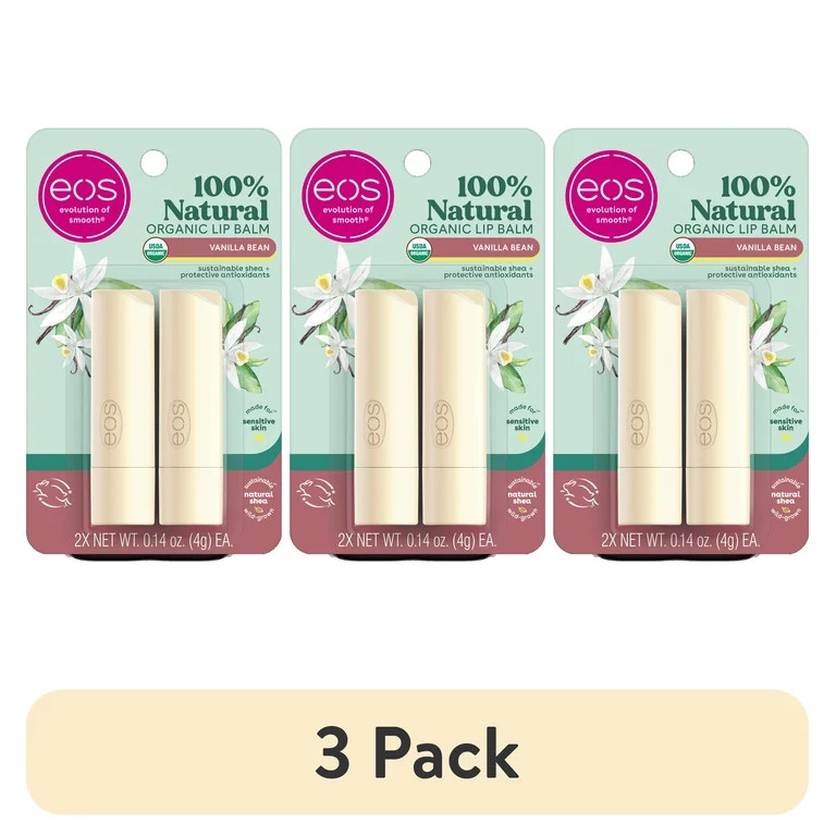 (3 pack) Eos 100% Natural & Organic Lip Balm Stick - Vanilla Bean | 0.14 oz | 2-Pack | Walmart (US)