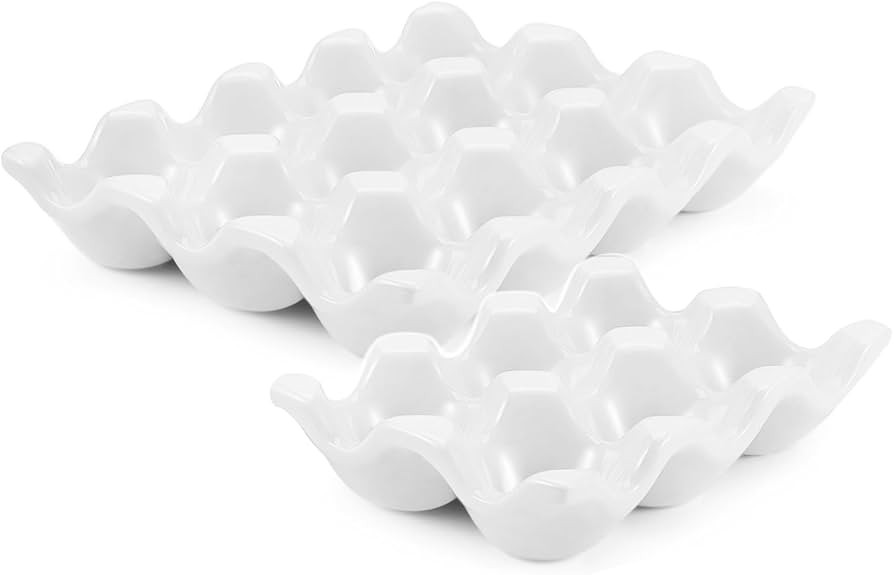 Flexzion 12 + 6 Cups Ceramic Egg Holder for Fridge - 18 Porcelain Egg Tray Container Keeper Stora... | Amazon (US)