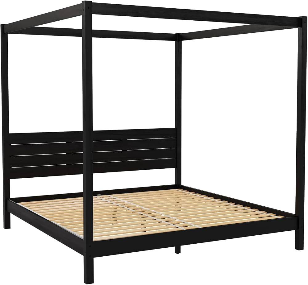 Walker Edison King Minimalist Slatted Headboard Canopy Bedframe, King Size, Black | Amazon (US)