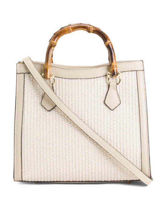 Made In Italy Leather Raffia Satchel | TJ Maxx