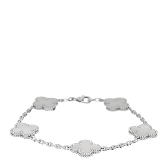 18K White Gold Mother of Pearl 5 Motifs Vintage Alhambra Bracelet | FASHIONPHILE (US)