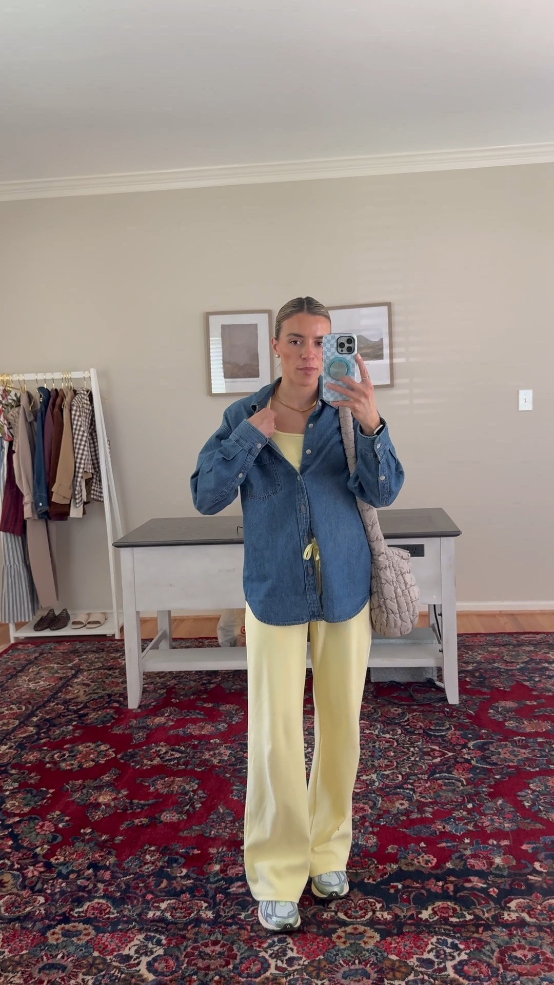 Small pants, tank
XS denim shirt

#LTKmomlife #LTKootd