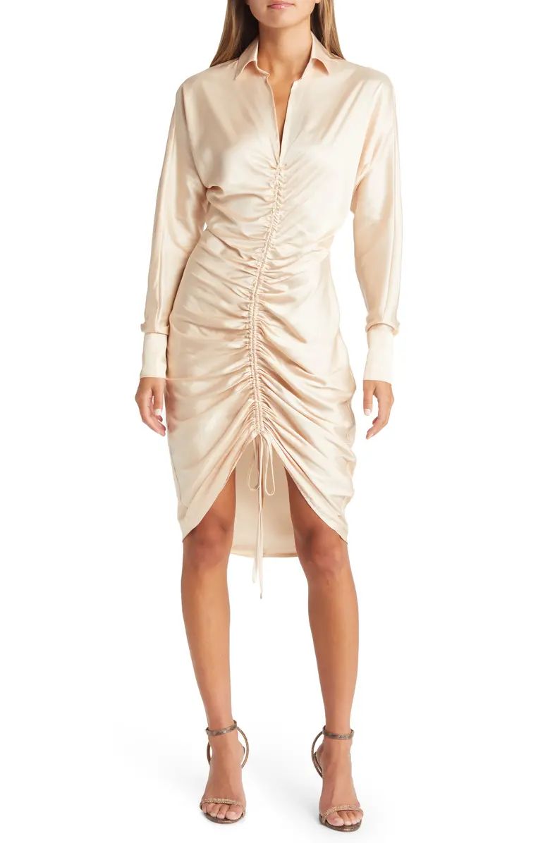 Area Stars Ruched Long Sleeve Satin Dress | Nordstrom | Nordstrom