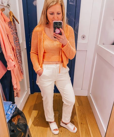 Spring colors! Straight stretch carpenter pants with cropped crochet top by AE

#LTKunder100 #LTKstyletip #LTKunder50